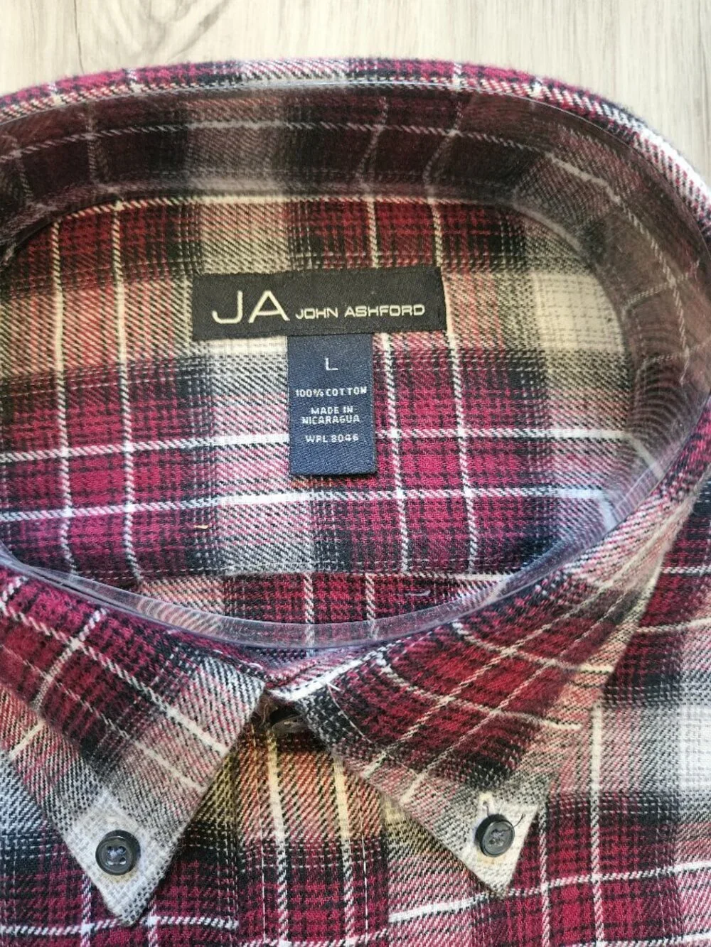 John Ashford Red & Black Plaid Large Long Sleeve Flannel Shirt